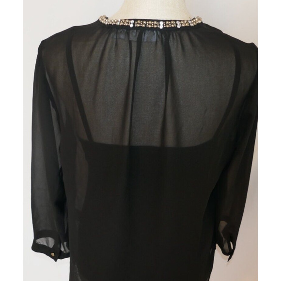 Liz Claiborne 3/4-Sleeve Embellished V- Neck Black Sheer Blouse and slip Size S - Picture 10 of 16